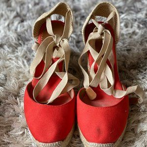 J Crew orange wedge espadrilles